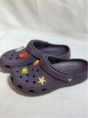 Crocs Purple Sandals Flip Flops Charms Size 10